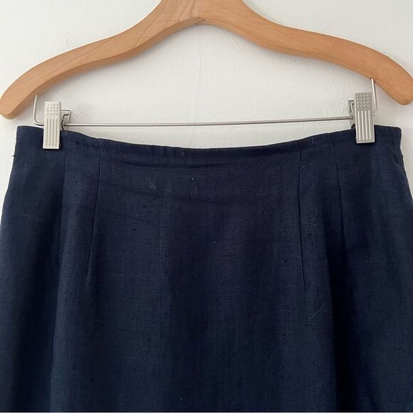 Vintage Linen Skirt Lined Navy Faux Wrap Size 10 Modest Capsule Minimal Tradwife - Picture 4 of 8